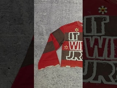 Logo tùy chỉnh 280-300 Gsm Cotton Thêu Rách Tả tơi Giặt Axit Vạt Áo Sống Tay Dài Sọc Lửng