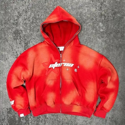Mua 100% Cotton Heavyweight Hoodie Vintage Acid Wash Sun Fade Puff Printing Full Zip Up online manufacture