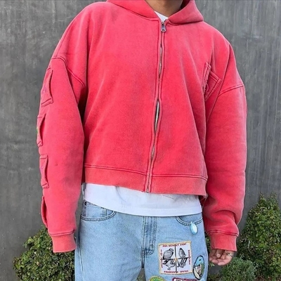 Mua Mùa thu tùy chỉnh 400 gsm Hoody Mens ở màu hồng Đỏ Mặt trời mờ đá rửa với phát hiện kim online manufacture