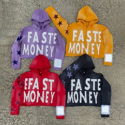 Mua màu nâu xanh đen hoodie đau khổ nam mùa thu mùa thêu hộp zip lên hoodie online manufacture