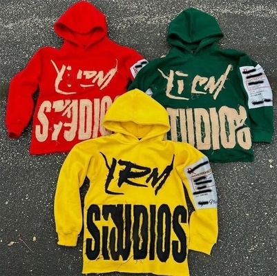 Mua Hoodie thêu theo yêu cầu với thêu Đàn ông Streetwear Patch Vintage Acid Wash Hoodie cắt online manufacture