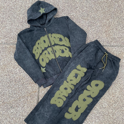 Mua Vintage Distressed Patch Applique Hoodie được trang trí với các tùy chọn màu sắc tùy chỉnh online manufacture