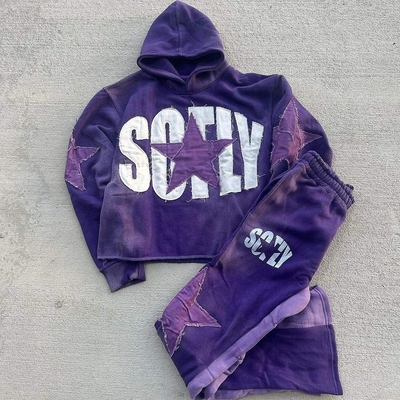 Mua 400 gram tùy chỉnh thêu Hoodie Set với Applique Patch và quần bồn trơn mở online manufacture