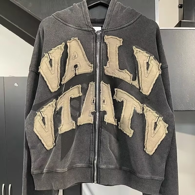 Mua 450 Gsm HeavyWeight Pháp Terry Vintage Acid Wash Đau đau đớn Patch thêu áo len Hoodie online manufacture