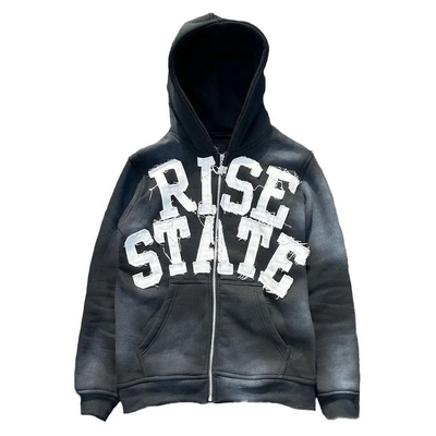 Mua Patch thêu Vintage Mặt trời mờ màu Pháp Terry Hoodie đau khổ với in Puff online manufacture