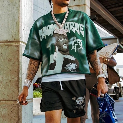 Mua Đàn ông Custom Streetwear Vintage Acid Wash Sun Fadeed Raw Hem boxy fit crop top áo thun online manufacture