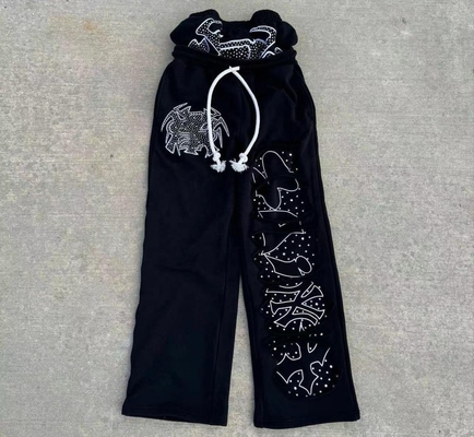 Mua Vintage Acid Wash Bị đau đớn Rhinestone Double Waist Flared Baggy Sweatpants 100% Cotton online manufacture