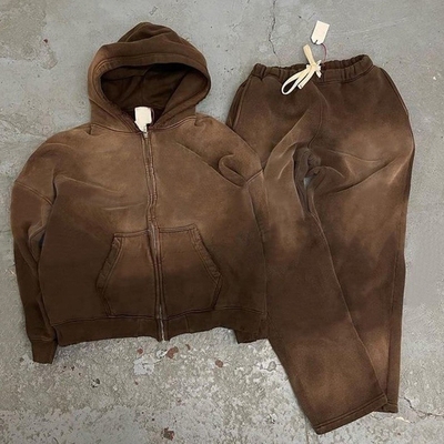 Mua Đồ đàn ông kiểu dáng bông kéo găng bị phá hủy Mặt trời mờ Hoodie và quần thể dục thiết lập cho chạy bộ online manufacture