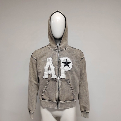 Mua 360 gram trọng lượng vải Hoodies tùy chỉnh với mặt đầy đủ Zip Up và Vintage Acid Wash online manufacture