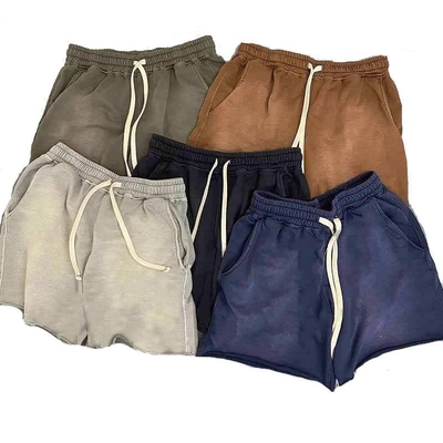 Mua Bạn trai màu đen vintage Ác rửa quần short Raw Edge Heavy Cotton Pháp Terry Fleece Sweat Shorts Run của nam giới online manufacture
