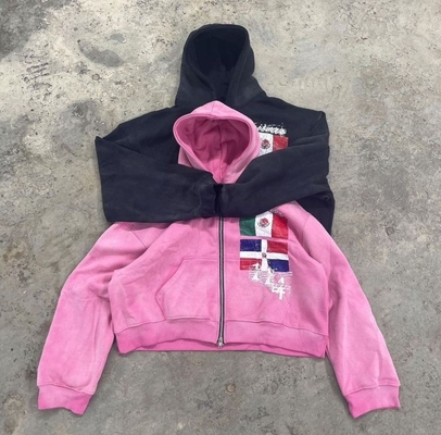 Mua Custom Applique Embroidery Logo Trọng lượng nặng Hoodies Unisex kích thước lớn Zipper lên tay áo online manufacture
