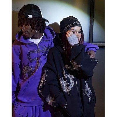 Mua Y2k Streetwear Unisex Đàn ông Hoodies và quần thể dục tùy chỉnh với Hoodie Rhinestone online manufacture