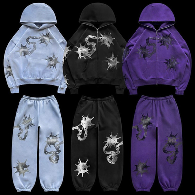 Mua Streetwear Y2k Unisex Full Face Zip Up Bling String Hoodie Set 100% Cotton Đàn ông online manufacture