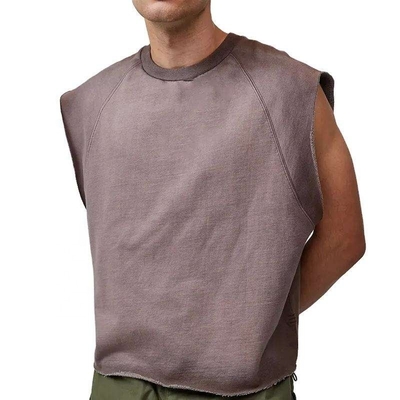Mua Unisex hạng nặng 100% Cotton Ribbed Crew Neck Raw Hem Cắt hộp phù hợp áo sơ mi không tay áo online manufacture