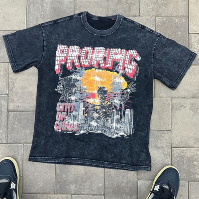 Mua Unisex Streetwear t-shirt màu đen giặt với kích cỡ lớn Ác giặt đơn giản Vintage Đá hạng nặng online manufacture