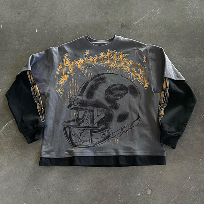 Mua màu đen rửa tay dài áo sơ mi áo thun nam giới nặng Ác rửa áo sơ mi Hip Hop phong cách online manufacture