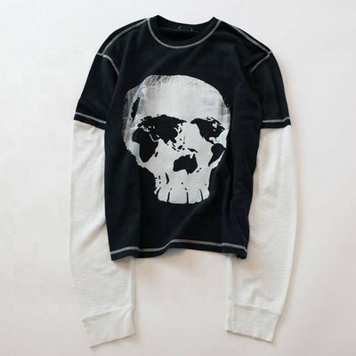 Mua Hip Hop phong cách tùy chỉnh hai lớp áo sơ mi tay dài áo sơ mi hai màu với in hình hộp sọ online manufacture