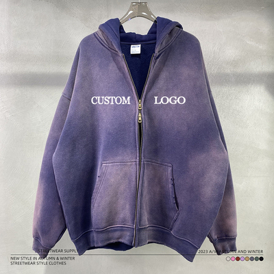 Mua Vintage hai chiều hai khóa niêm phong xé hoodie đau khổ mùa đông dày đồ đường phố cho nam giới online manufacture