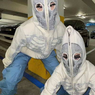 Mua Phụ nữ Plus Size Y2k Punk Streetwear Crop Top Hoodie với Bling Skull Rhinestone Zipper online manufacture