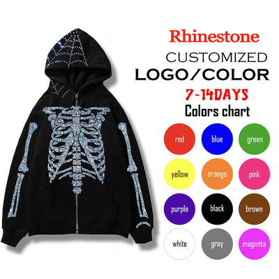 Mua Thiết kế tùy chỉnh Full Zip Up Hoodie với hai lớp thêu và rhinestone Bling online manufacture