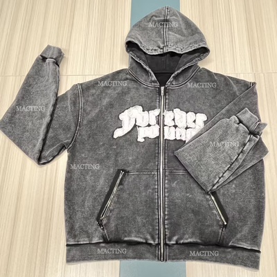 Mua 500 Gsm dày bông zipper túi dán thêu Hoodie đàn ông lót Hoodies tùy chỉnh online manufacture