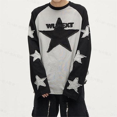 Mua Logo tùy chỉnh áp dụng Patchwork thêu áo thun tay dài cho cuộc sống hàng ngày bình thường online manufacture
