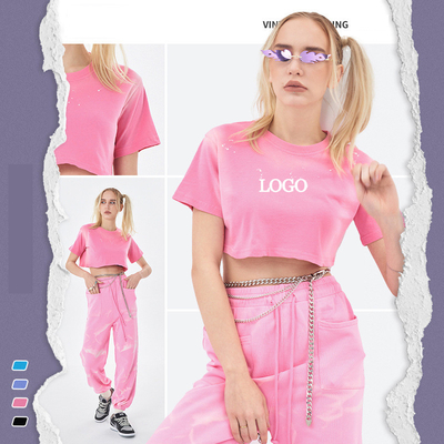 Mua 2024 mùa hè Acid Wash mờ nóng sexy Crop Top nữ áo thun với nhãn tùy chỉnh online manufacture