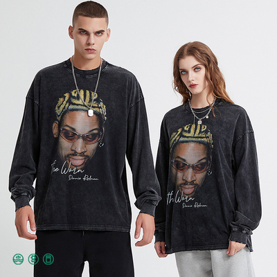 Mua Đàn ông Hip Hop axit rửa crewneck áo phông thể thao màu đen đau khổ áo phông cổ điển Terry Fabric online manufacture