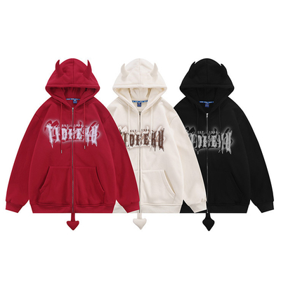 Mua Áo vải trùm đầu 8oz 12 ounce zip Devil Horn In printed Fleece Blank Unisex Couple Men Oversized Full Zip Up Pullover online manufacture
