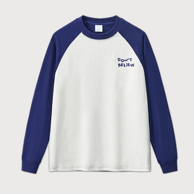 Mua 100% Cotton Oversized Loose Long Sleeve Embroidery Letter Contrast Trim Raglan Sleeve T-Shirt cho nam giới online manufacture