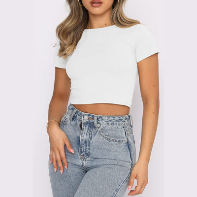 Mua Áo thun màu trắng tùy chỉnh Crop Top Hip Hop Phụ nữ Thun xuôi mùa hè Cotton tight Slim Fit Tee Shirt online manufacture