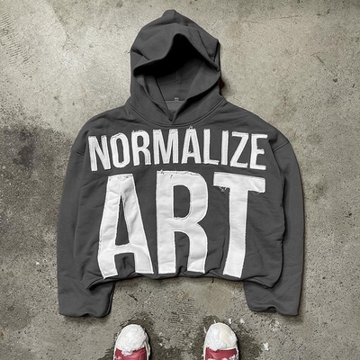 Mua màu xanh lá cây màu xanh lá cây axit giặt đen Hoodie thêu đàn ông Hoodie đồ họa áp dụng vải hạng nặng online manufacture
