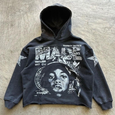 Mua trực tiếp đến quần áo in hoodies cắt Hoodie nam Pháp Terry Flocking thêu Acid Wash online manufacture