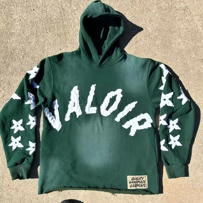 Mua Vintage Applique Hoodie đau khổ áo phông giặt axit cắt cắt áo phông mặt trời mờ mờ cắt cắt axit rửa cắt cắt online manufacture