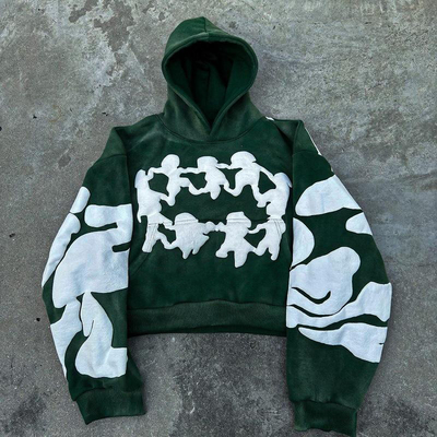 Mua Trang phục đường phố Pháp Terry cắt thắt áo len Hoodie nam tùy chỉnh Puff Print thiết kế online manufacture