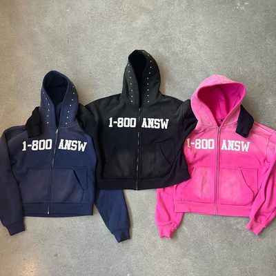 Mua Custom Acid Wash Sun Fadeed Rivet Rhinestone Cắt Box Fit Zip Up Hoodie Cotton Trọng lượng nặng 400gm online manufacture