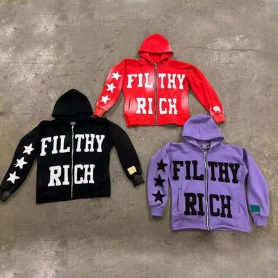 Mua thêu đôi áo khoác hoodie mùa thu Streetwear 400gm Cotton Patches Acid Wash Sun Fadeed Zip Up Cắt Hoodie online manufacture