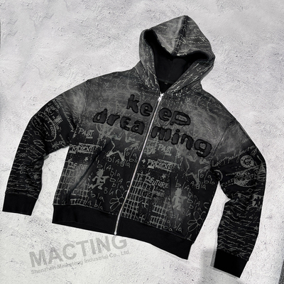 Mua Full Print Vintage Distressed Applique Thêu Hoodie 800 gram Trọng lượng vải online manufacture