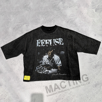 Mua Vintage Acid Wash Boxy Cắt ấn áo phông cho nam giới Custom Streetwear màu đen online manufacture