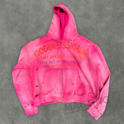 Mua Custom 500 Gsm Trọng lượng nặng Hoodie đau khổ Zip Up cho nam giới / Unisex vào mùa thu online manufacture
