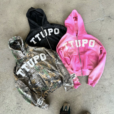 Mua Người đàn ông Custom Zip Up Hoodie trong phong cách cổ điển với Camo Distressed thêu online manufacture