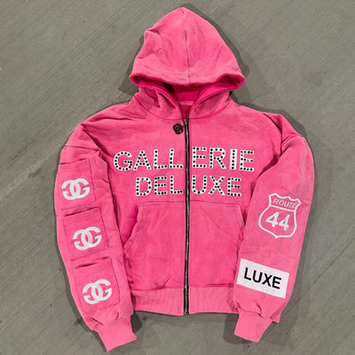 Mua 2025 Streetwear Vintage Stone giặt quá kích cỡ Boxy cắt thêu zip lên đệm rhinestone Hoodie với túi online manufacture