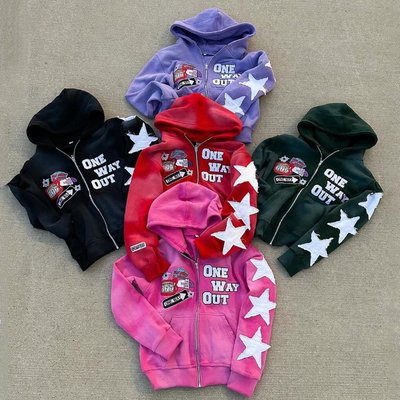 Mua Axit Rửa Pháp Terry Áo Tùy Chỉnh Dạo Phố Boxy Crop Đau Khổ Vintage Thêu Miếng Dán Khóa Kéo Lên Áo hoodie online manufacture
