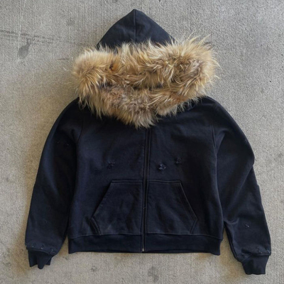 Mua Custom mùa đông Pháp Terry Hoodie với lông Hood Vintage Organic Cotton Đàn ông Zip Up Hoodie lông giả online manufacture