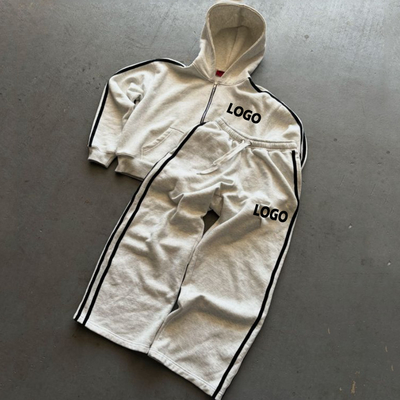 Mua Đặt theo yêu cầu bông nặng sợi cạnh cắt hộp Zip Up Hoodies và Baggy Sweatpants Set Sweatsuits online manufacture