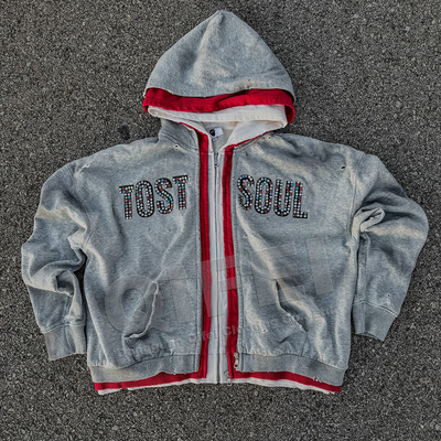 Mua Trang phục đường phố tùy chỉnh Double 3 Zipper Acid Wash Vintage Baggy Boxy Fit Distressed Rhinestone Triple Layer Zip Up Hoodie online manufacture