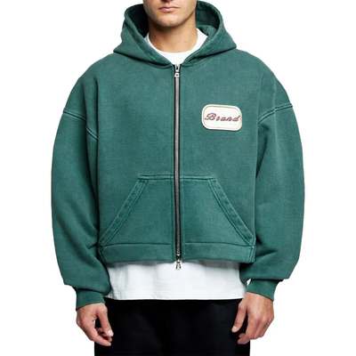 Mua Custom Logo Patch Applique Phong thêu Trọng lượng 600 gsm Hoodie Baggy Boxy Cropped Acid Wash Double Zipper Hoodie online manufacture