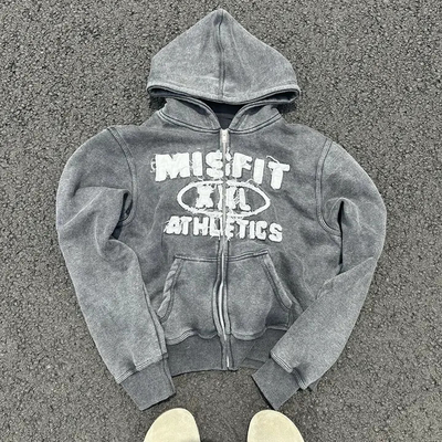 Mua Custom Vintage Stone rửa Applique Patchwork thêu Hoodies Heavy Cotton Xám cắt Zip Up Hoodie đau khổ online manufacture