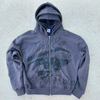 Mua Logo in màn hình tùy chỉnh 100% Cotton Terry Pháp Hoodie kích cỡ lớn Boxy cắt Zip Up Triple Hood Hoodies cho nam giới online manufacture