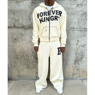 Mua Đặt 500Gsm Cotton Heavyweight Rhinestone cắt hộp Zip Up Hoodies và Sweatpants Set Đồ thể thao Đồ đổ mồ hôi nam giới online manufacture